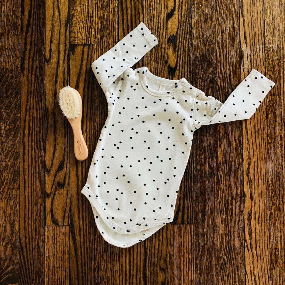 Quincy Mae Polka Dot Ribbed Long Sleeved Onesie
